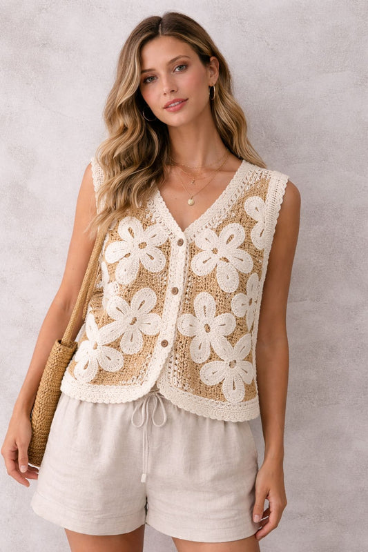 Sleeveless Bohemian top with crochet