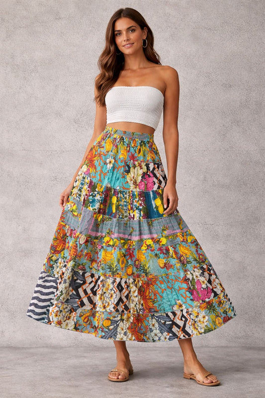 Maxi skirt with an elastic cotton waistband