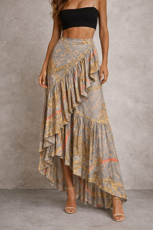 Maxi layered wrap skirt with a side tie