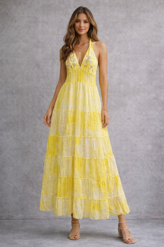 Sleeveless cotton dress with embellishments