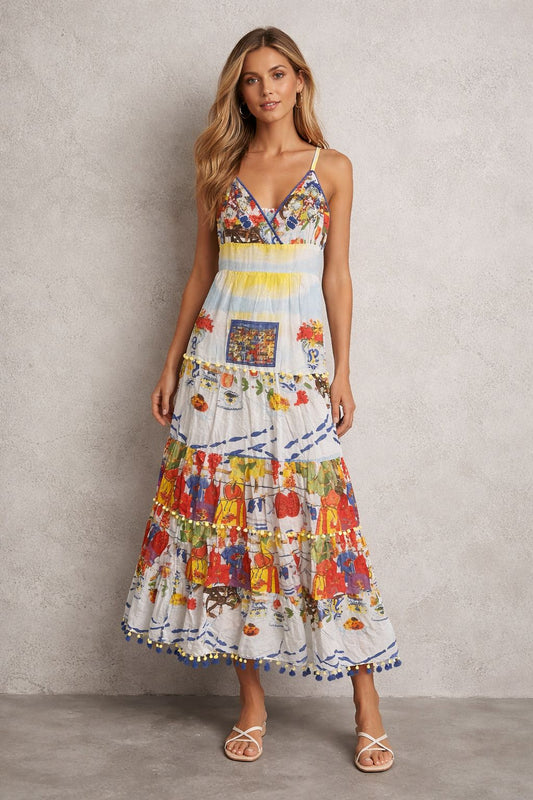 Sleeveless maxi dress with embroidery
