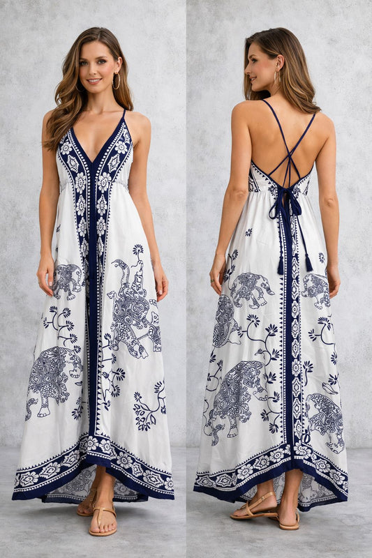 Dress Maxi Sleeveless Cotton Printed