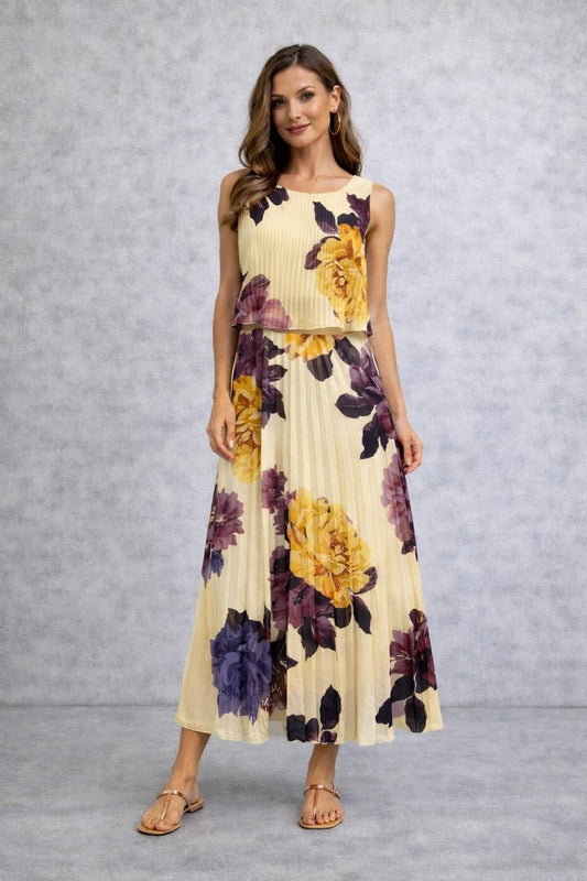 Sleeveless midi dress in chiffon